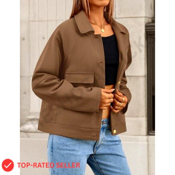 Faux Suede Cropped Jacket Casual Button Down Vintage Chic Y2K Trendy Shacket - Picture 4 of 6